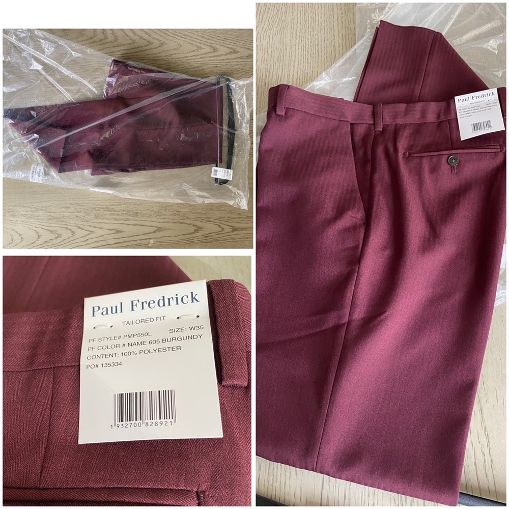 Paul Fredrick slacks 35 NWT Burgandy - Picture 2 of 5